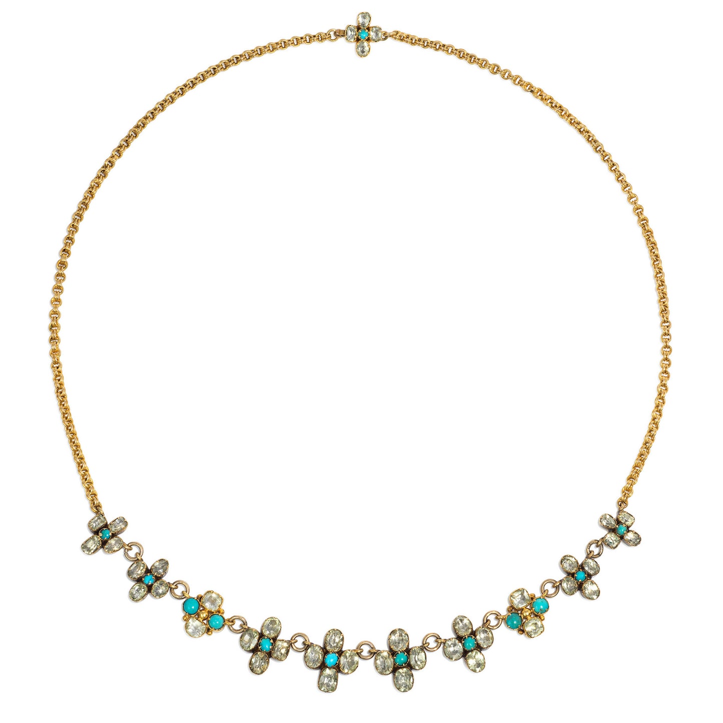 Georgian 18KT Yellow Gold Turquoise & Chrysoberyl Necklace front
