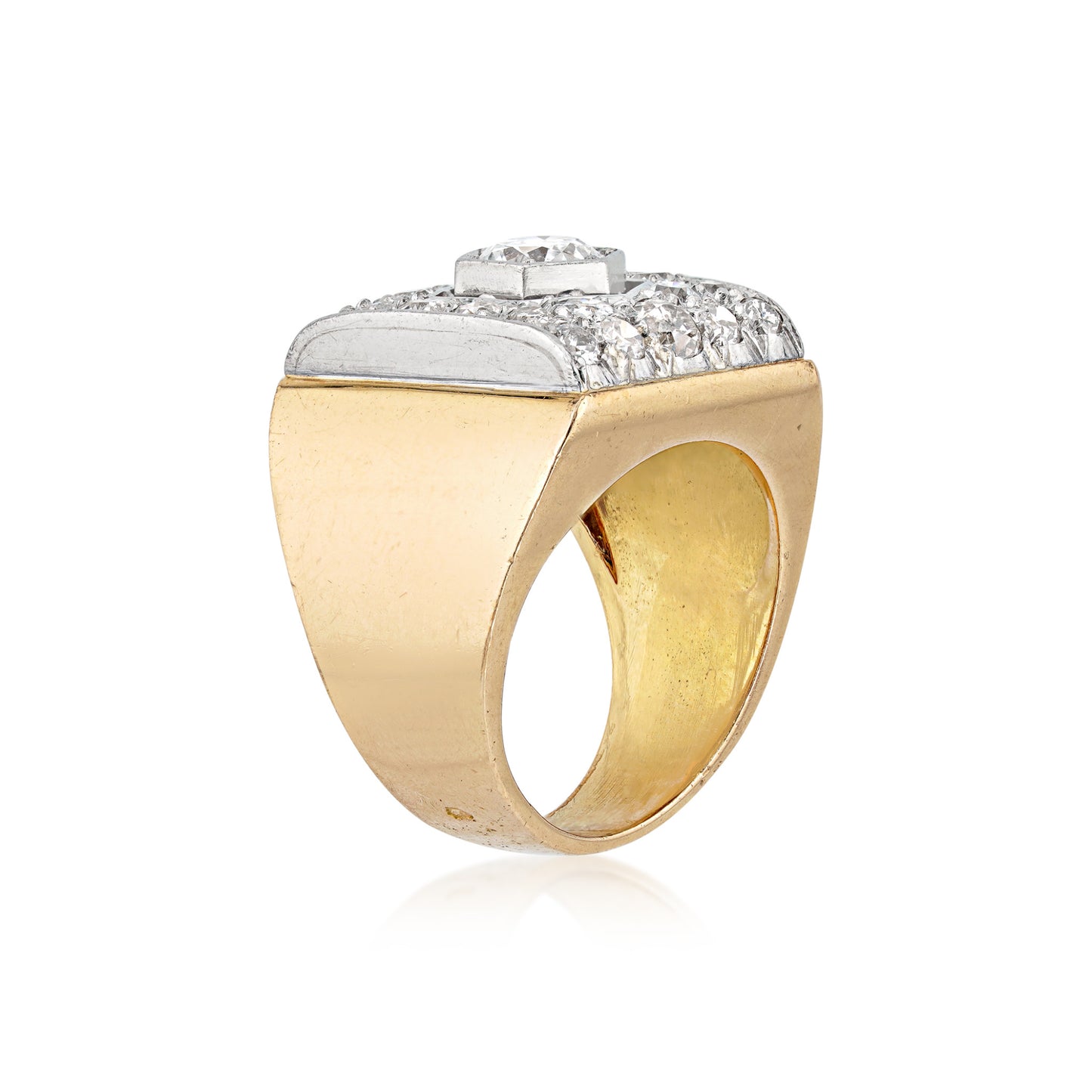 Retro Platinum & 18KT Yellow Gold Diamond Ring side