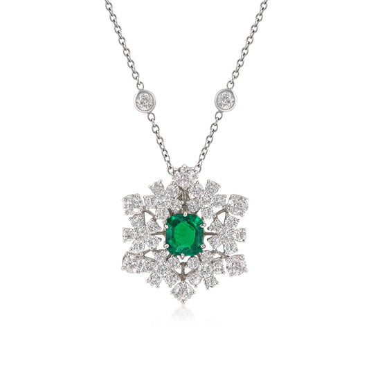 Post-1980s 14KT White Gold & Platinum Emerald & Diamond Necklace front