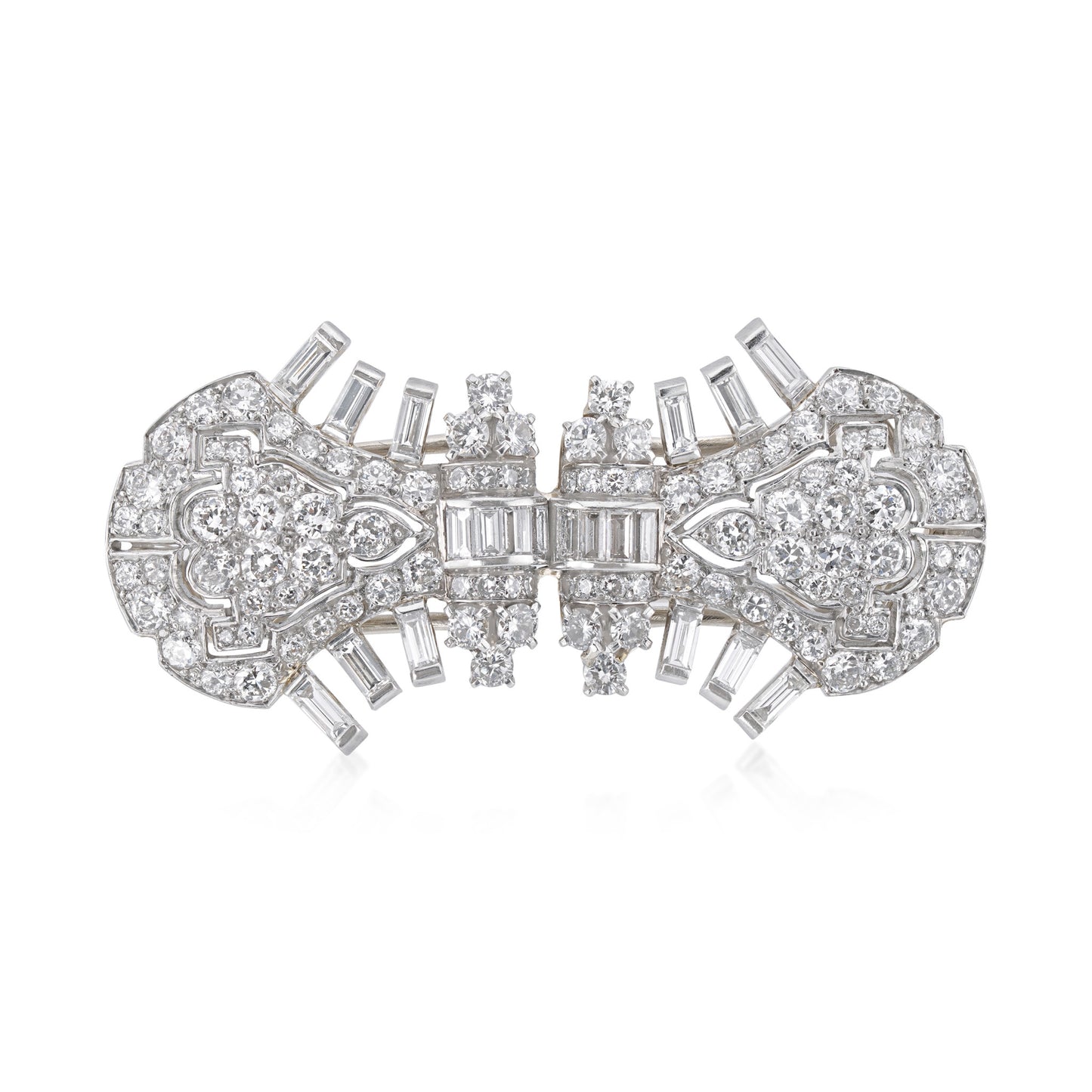 Cartier 1940s Platinum & 18KT White Gold Diamond Double Clips front