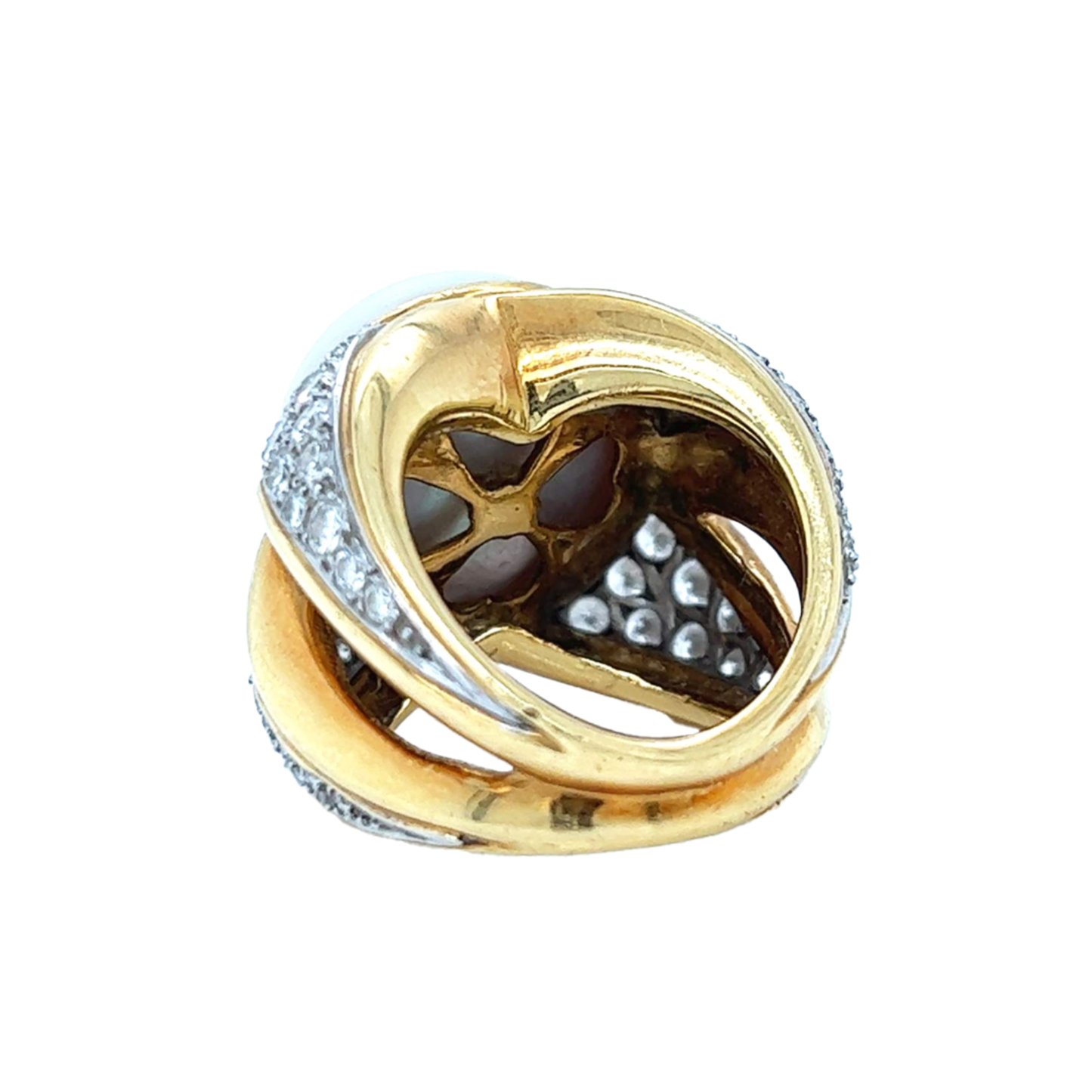 Post-1980s 18KT Yellow Gold Diamond & Cultured Pearl Ring back