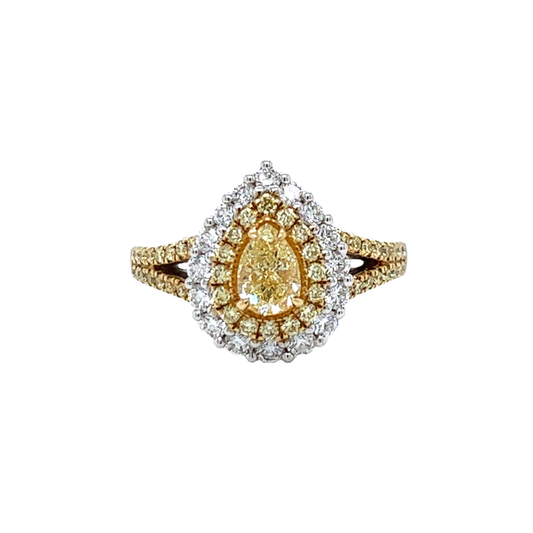 Post-1980s 18KT White Gold Yellow & White Diamond Ring front