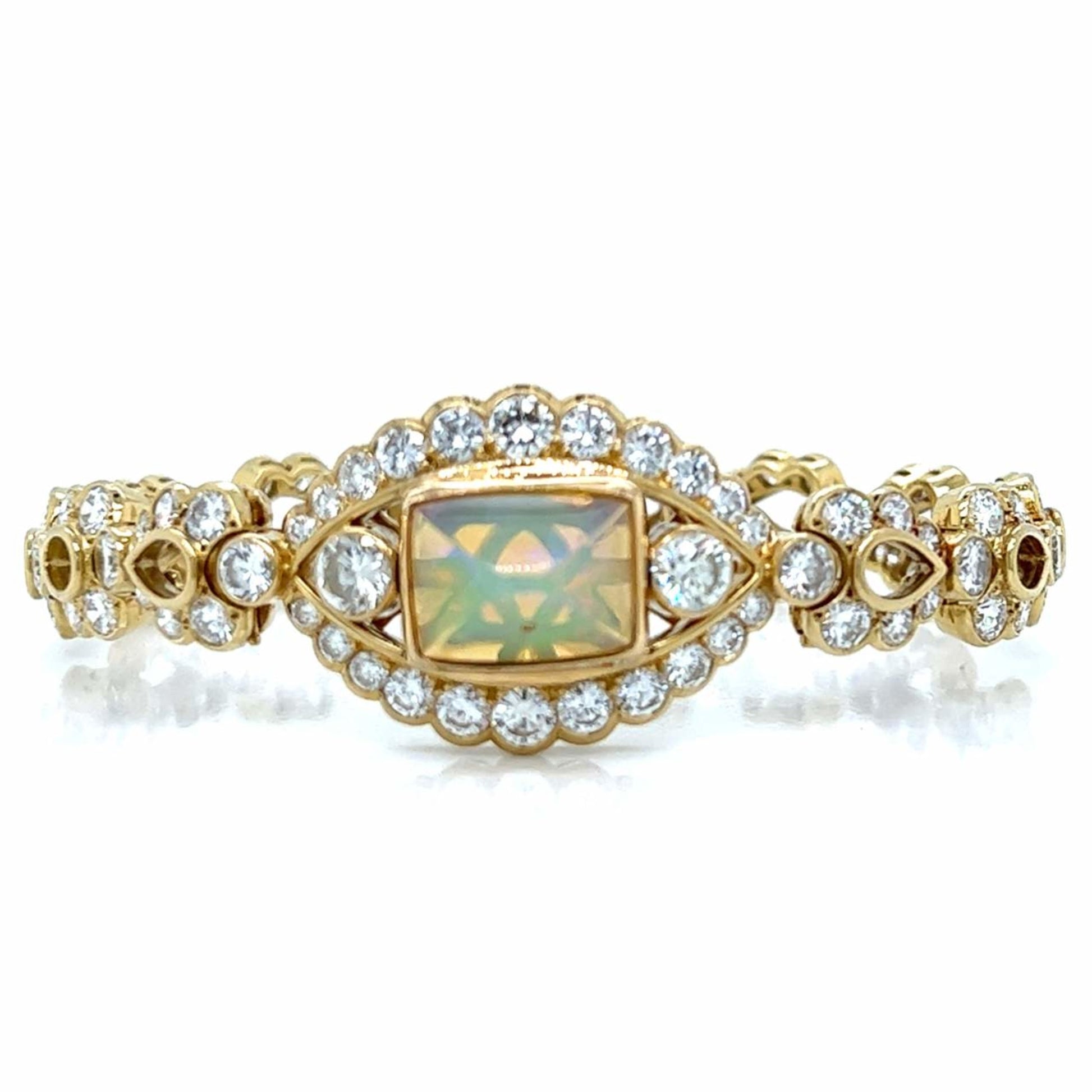 1980s 18KT Yellow Gold Opal & Diamond Bracelet front