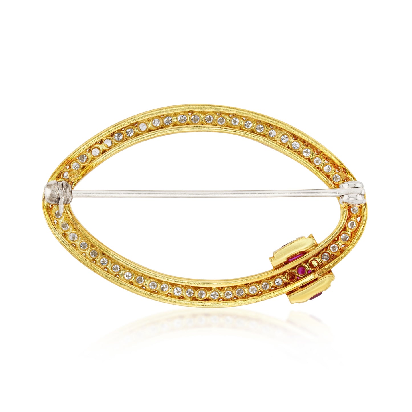 1970s 14KT Yellow Gold Diamond & Ruby Brooch back