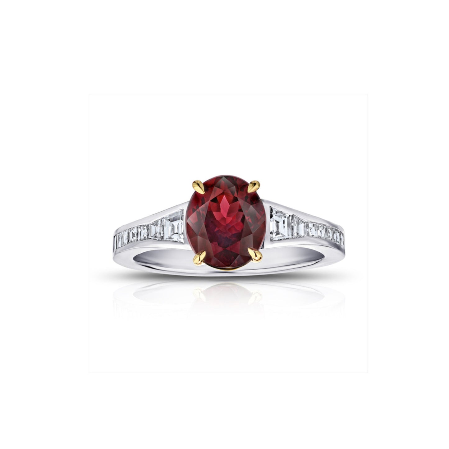 Contemporary Platinum & 18KT Yellow Gold Spinel & Diamond Ring front