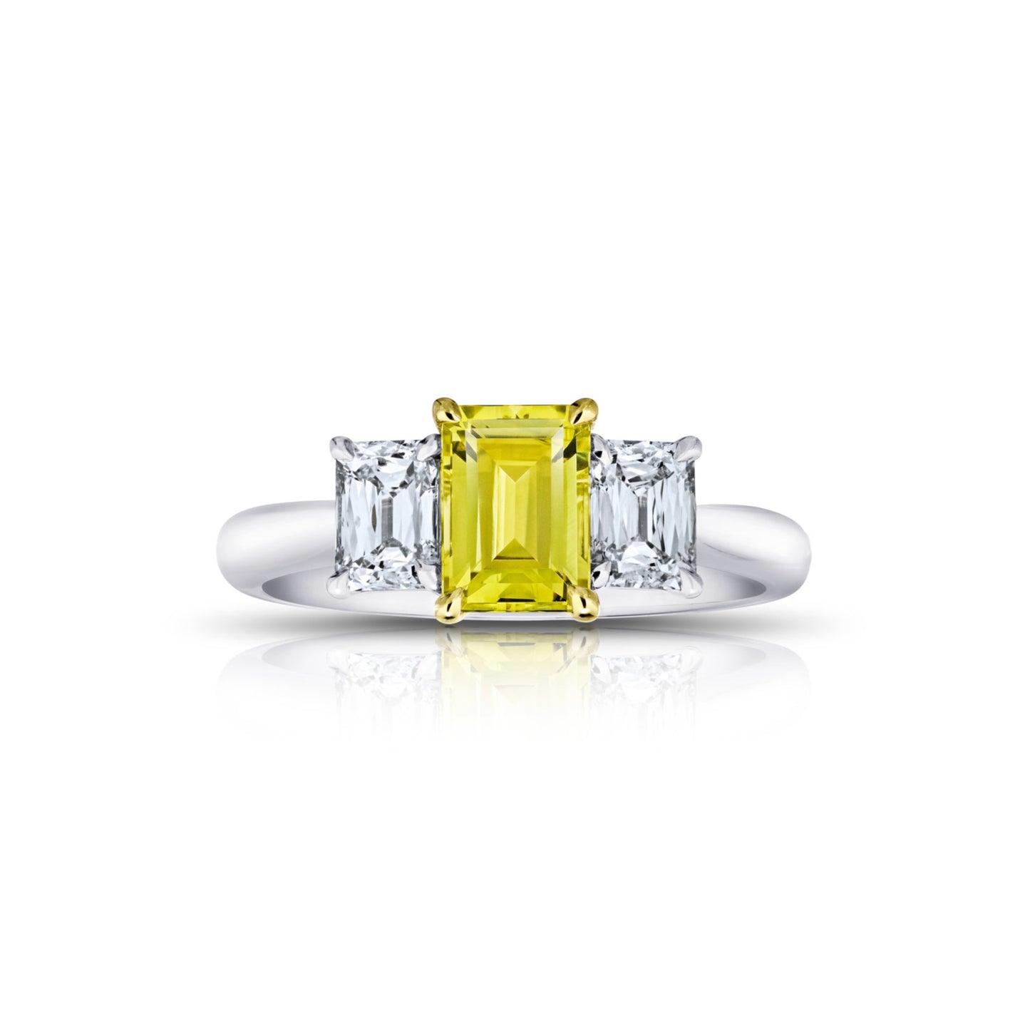 Contemporary Platinum & 18KT Yellow Gold Sapphire & Diamond Ring front