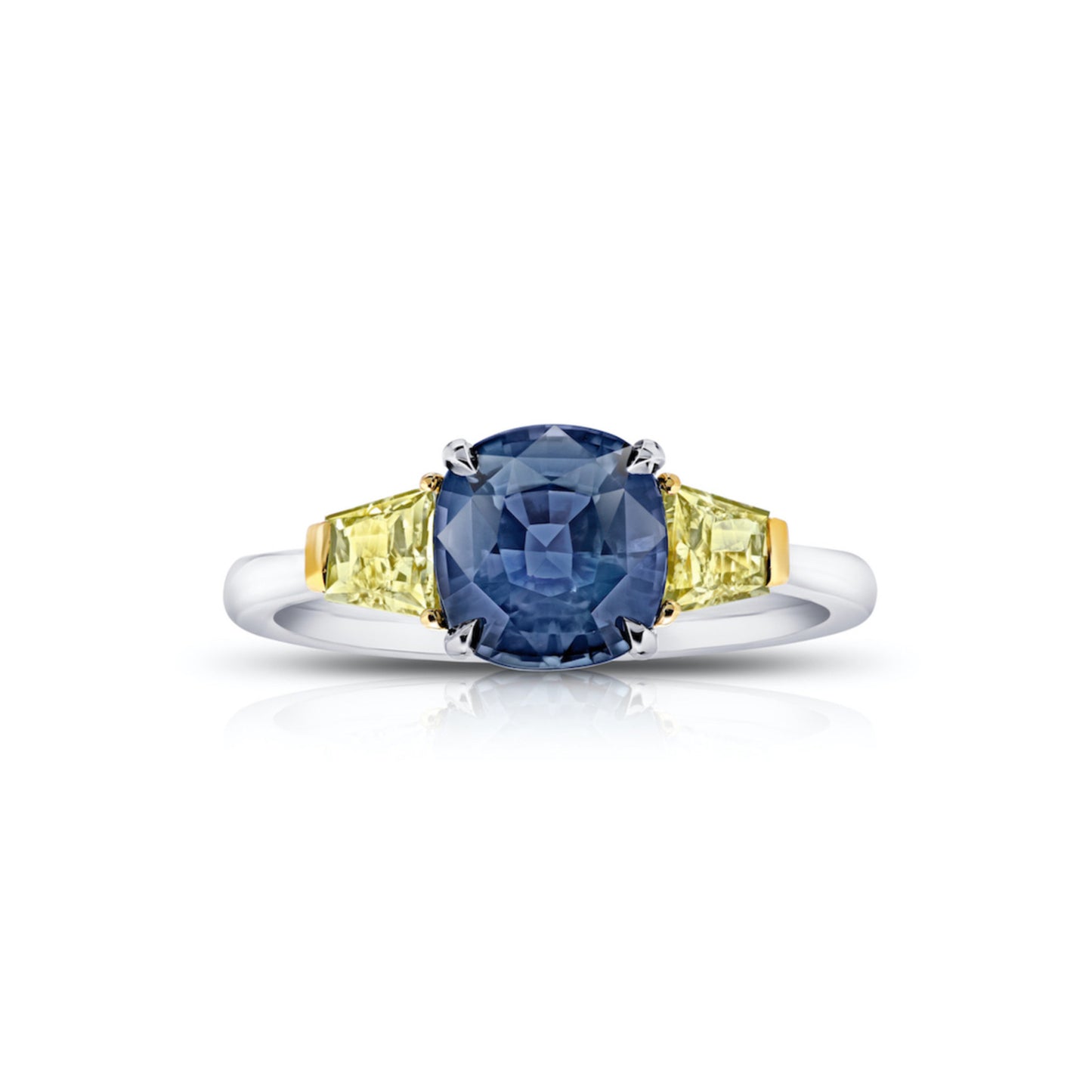 Contemporary Platinum & 18KT Yellow Gold Sapphire & Diamond Ring front
