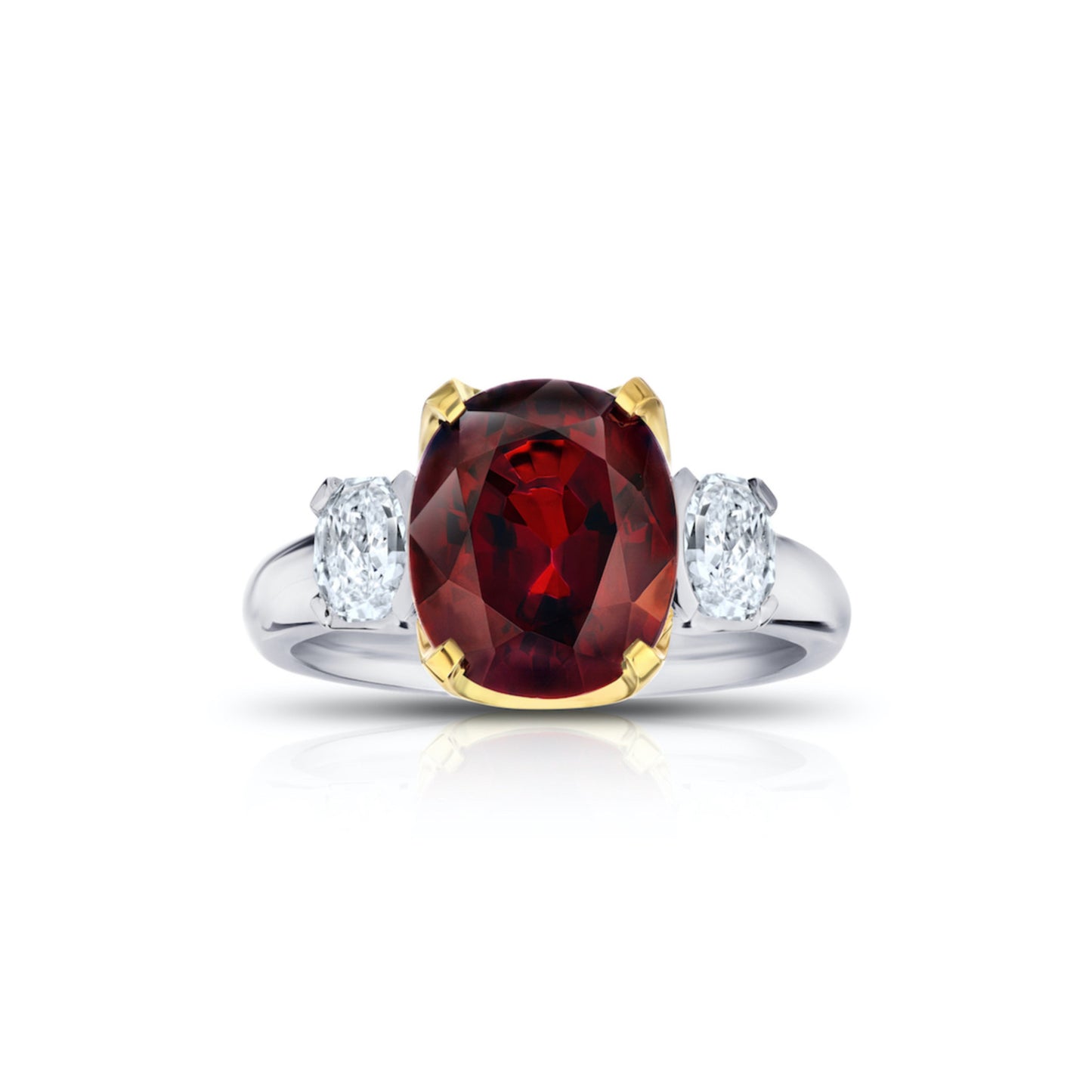 Contemporary Platinum & 18KT Yellow Gold Spinel & Diamond Ring front