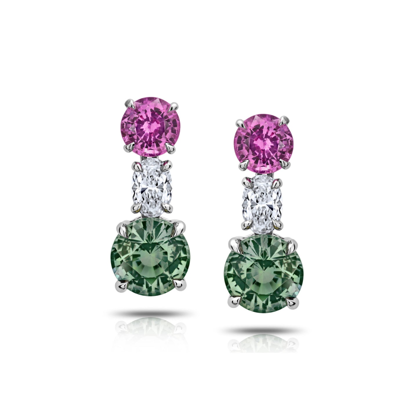Contemporary Platinum Sapphire & Diamond Earrings front