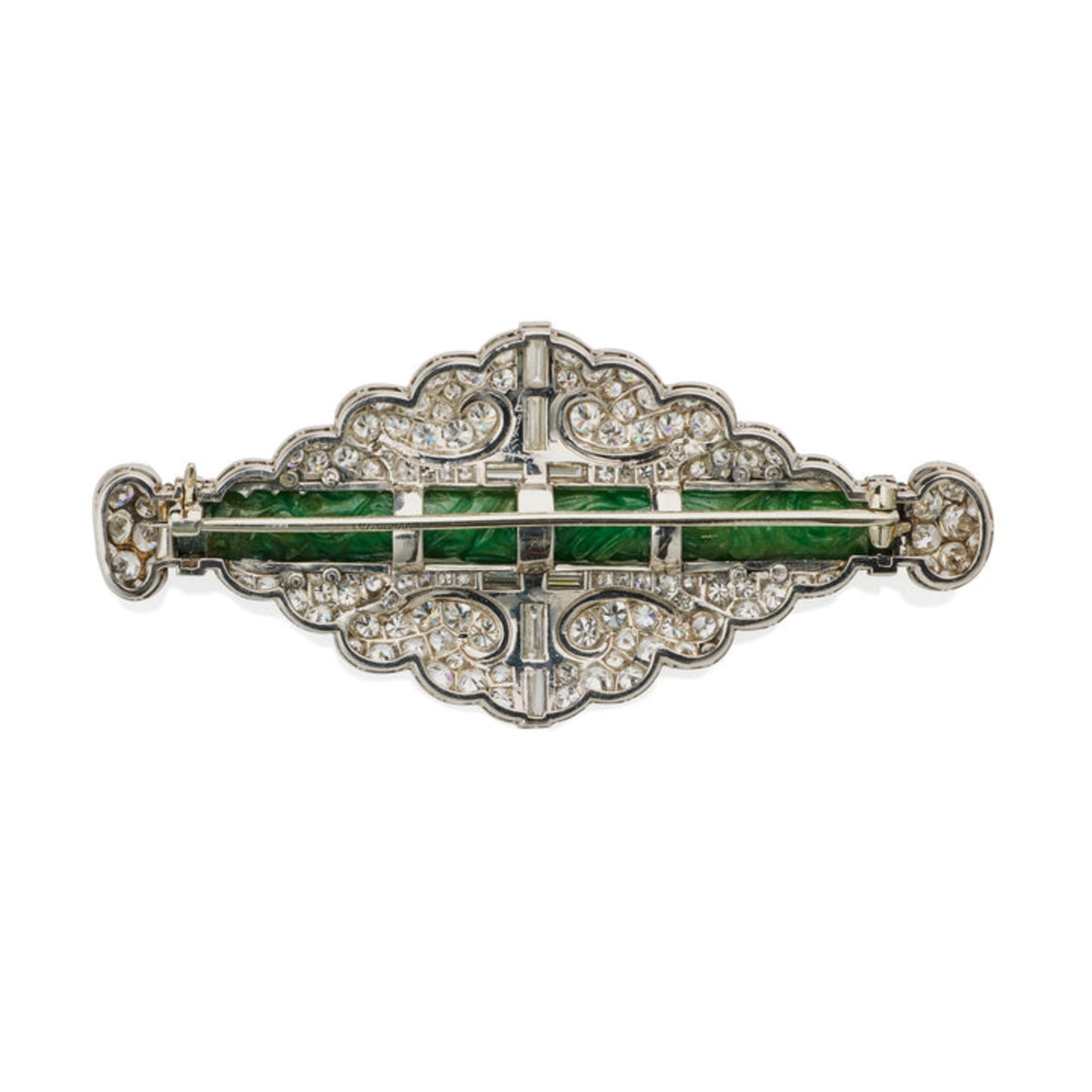 Cartier NY Art Deco Platinum Diamond, Enamel & Jade Brooch back