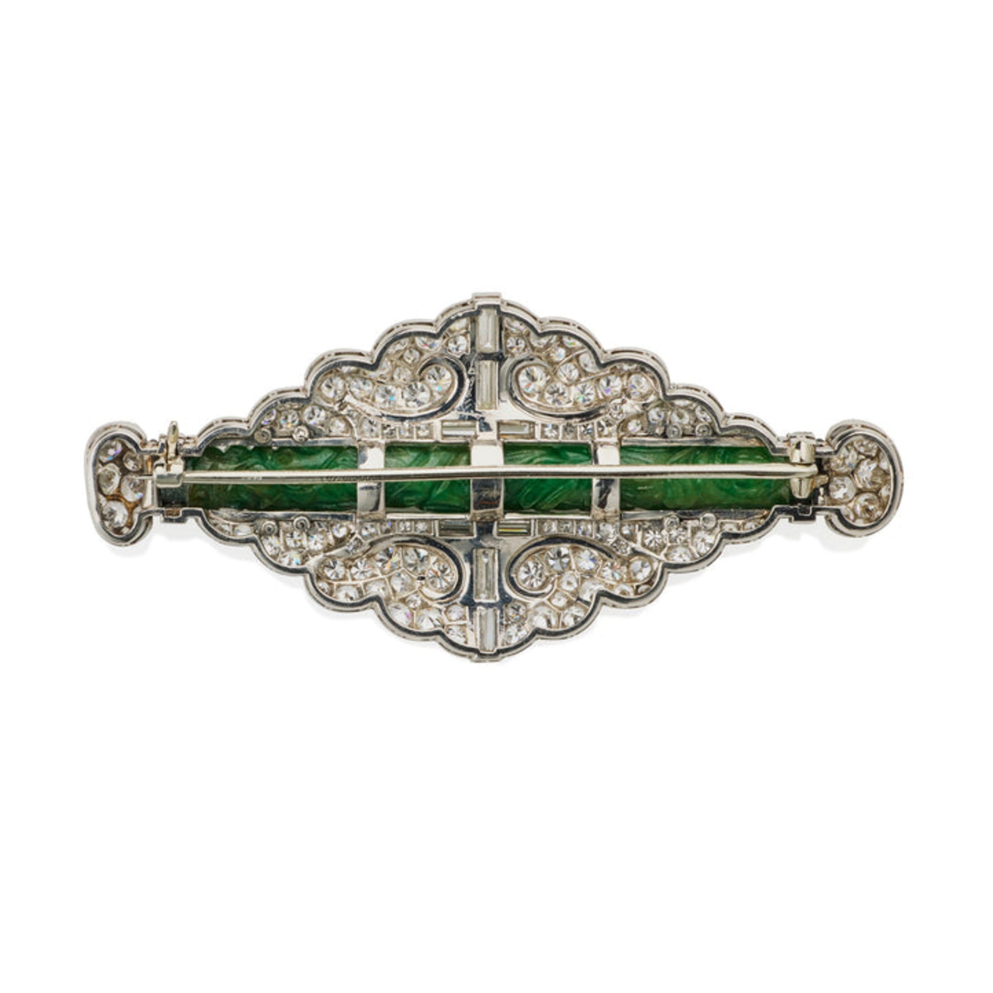 Cartier NY Art Deco Platinum Diamond, Enamel & Jade Brooch back
