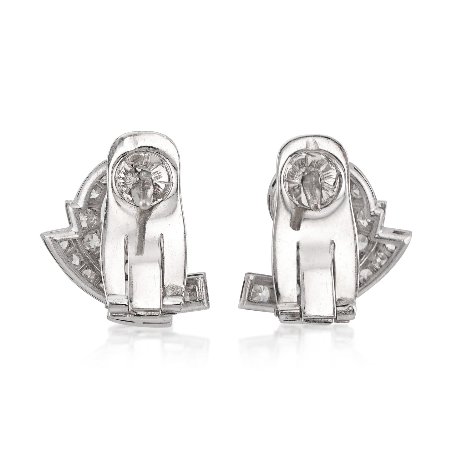 Art Deco 14KT White Gold & Platinum Diamond Earrings back