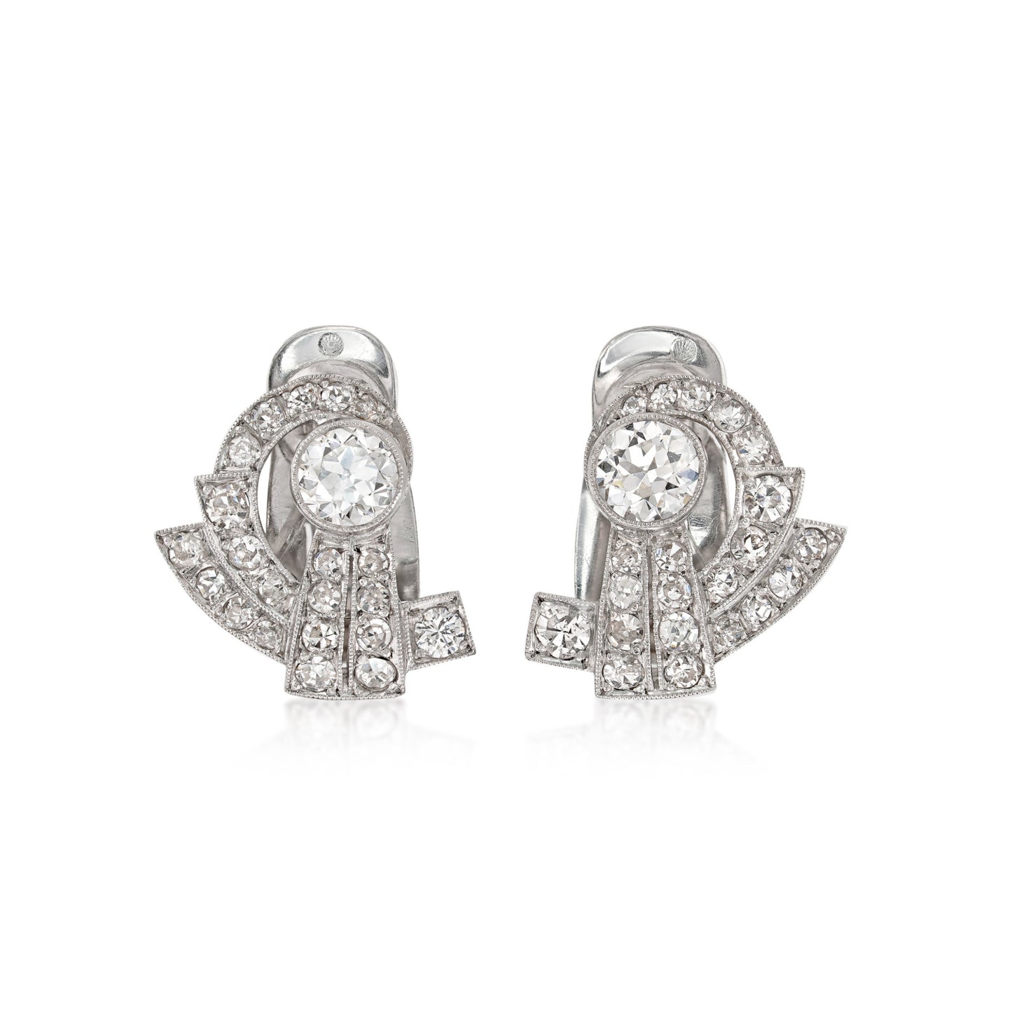 Art Deco 14KT White Gold & Platinum Diamond Earrings front