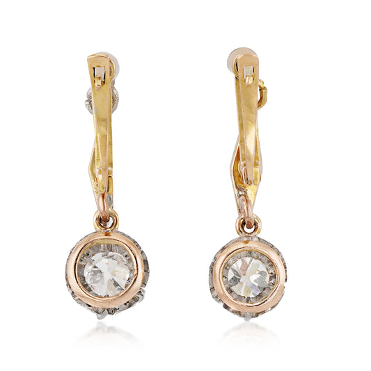 Post-1980s Platinum & 18KT Yellow Gold Diamond Earrings back
