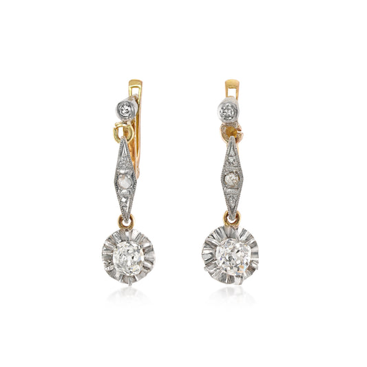Post-1980s Platinum & 18KT Yellow Gold Diamond Earrings front