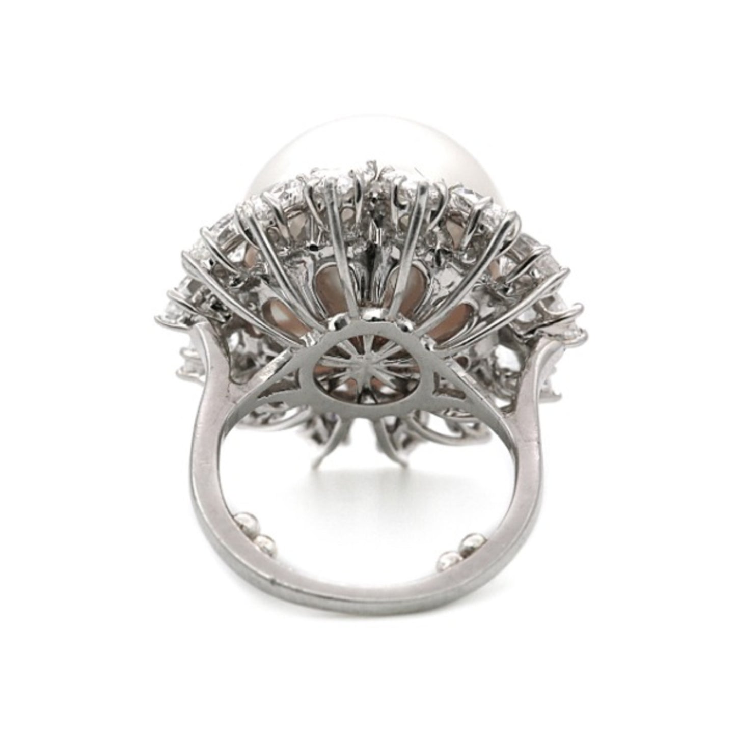 1980s Platinum Cultured Pearl & Diamond Ring back