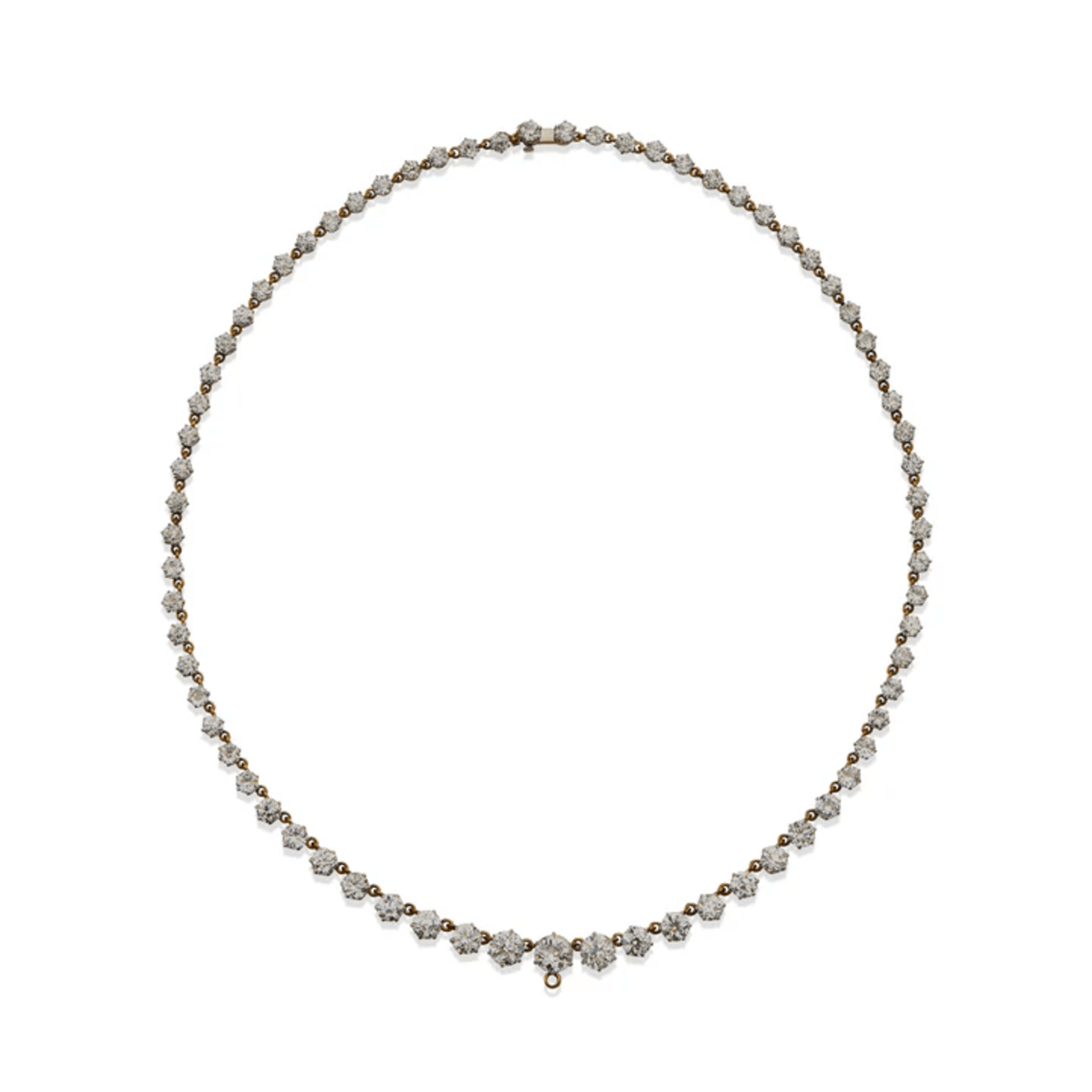 Thomas Kirkpatrick NY Edwardian Platinum & 18KT Yellow Gold Diamond Rivière Necklace front