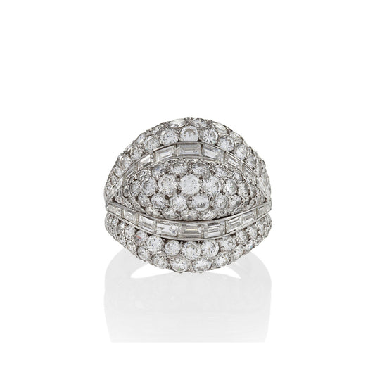 Van Cleef & Arpels NY 1960s Platinum Diamond Bombé Ring front