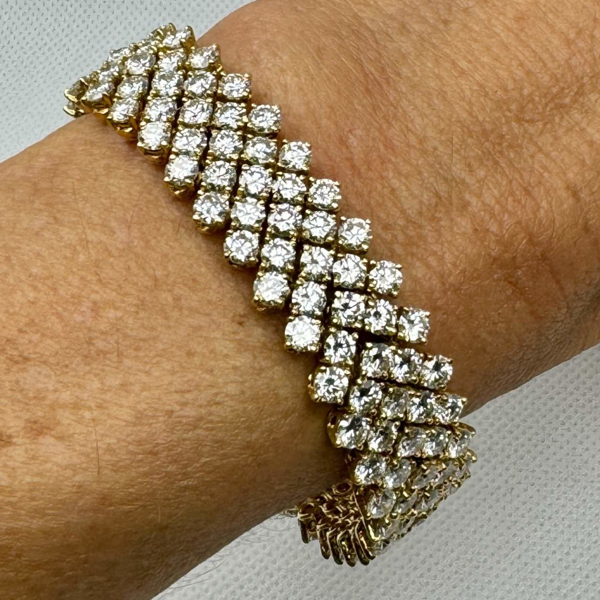 Post-1980s 18KT Yellow Gold Diamond Bracelet on wrist