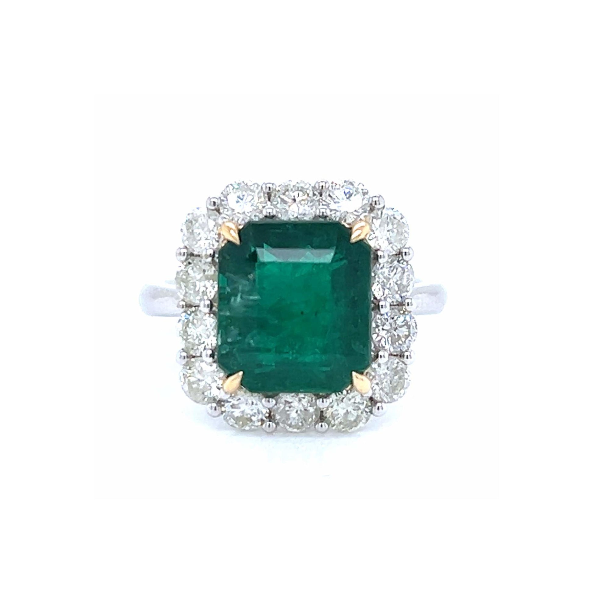 1980s 18KT White Gold Emerald & Diamond Ring front