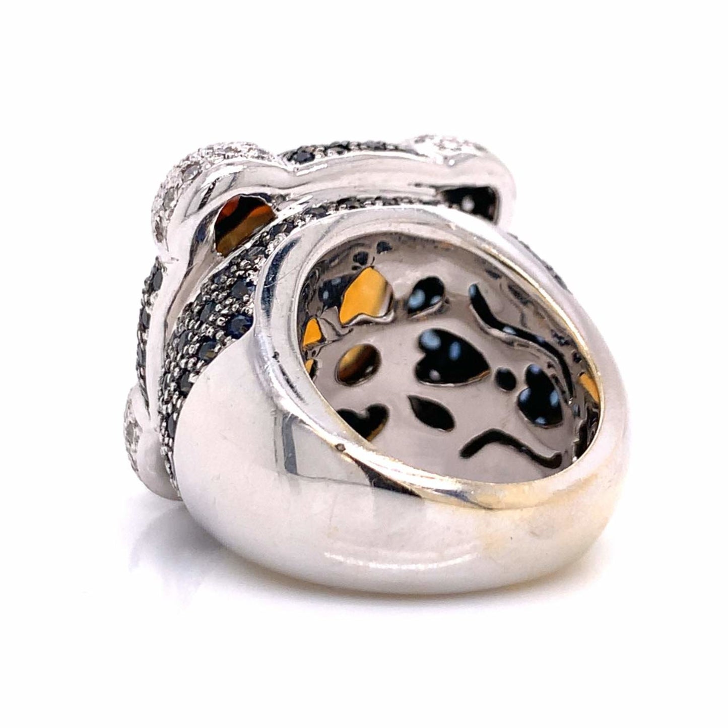 1980s 18KT White Gold Topaz, Diamond & Sapphire Ring back