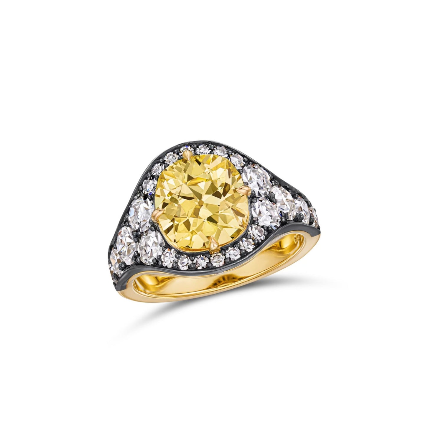 Post-1980s Silver & 18KT Yellow Gold Diamond Ring front