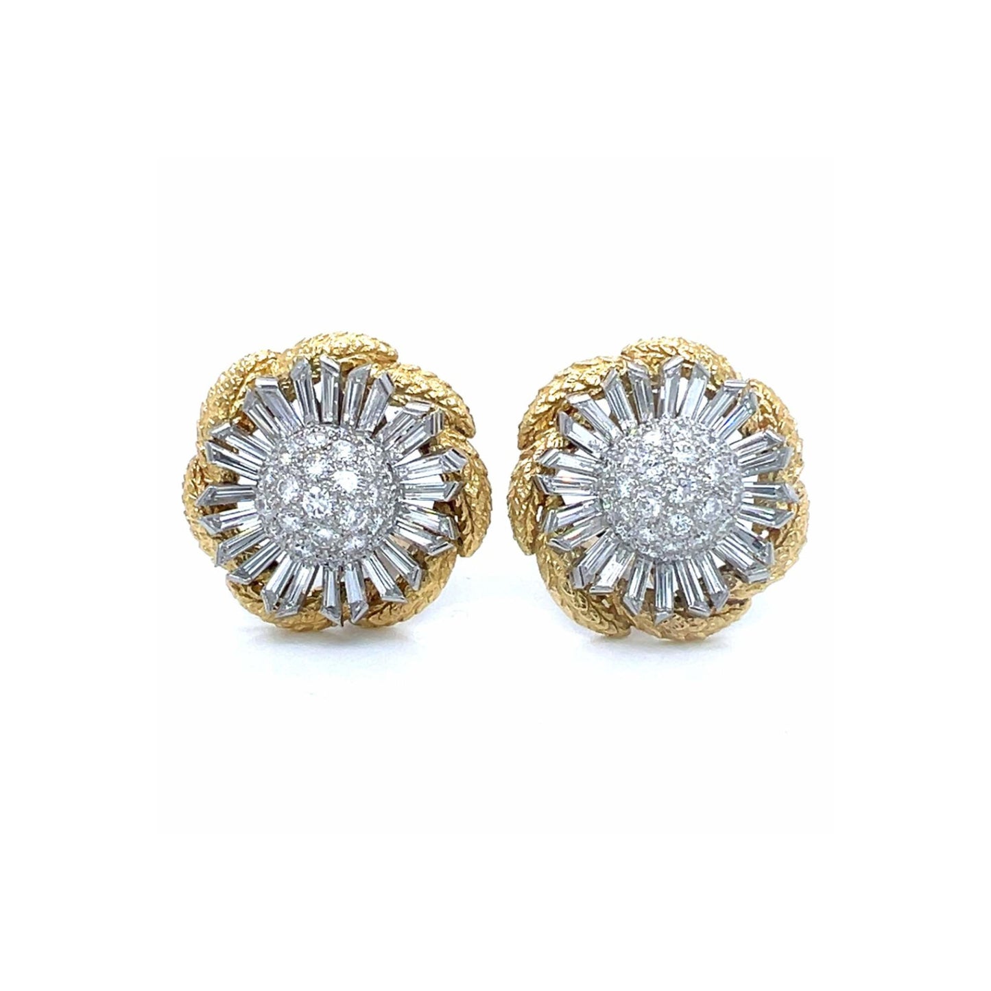 David Webb 1980s Platinum & 18KT Yellow Gold Diamond Earrings front