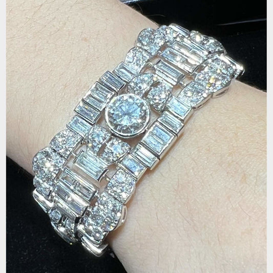 Lacloche Freres Art Deco Platinum Diamond Bracelet on wrist