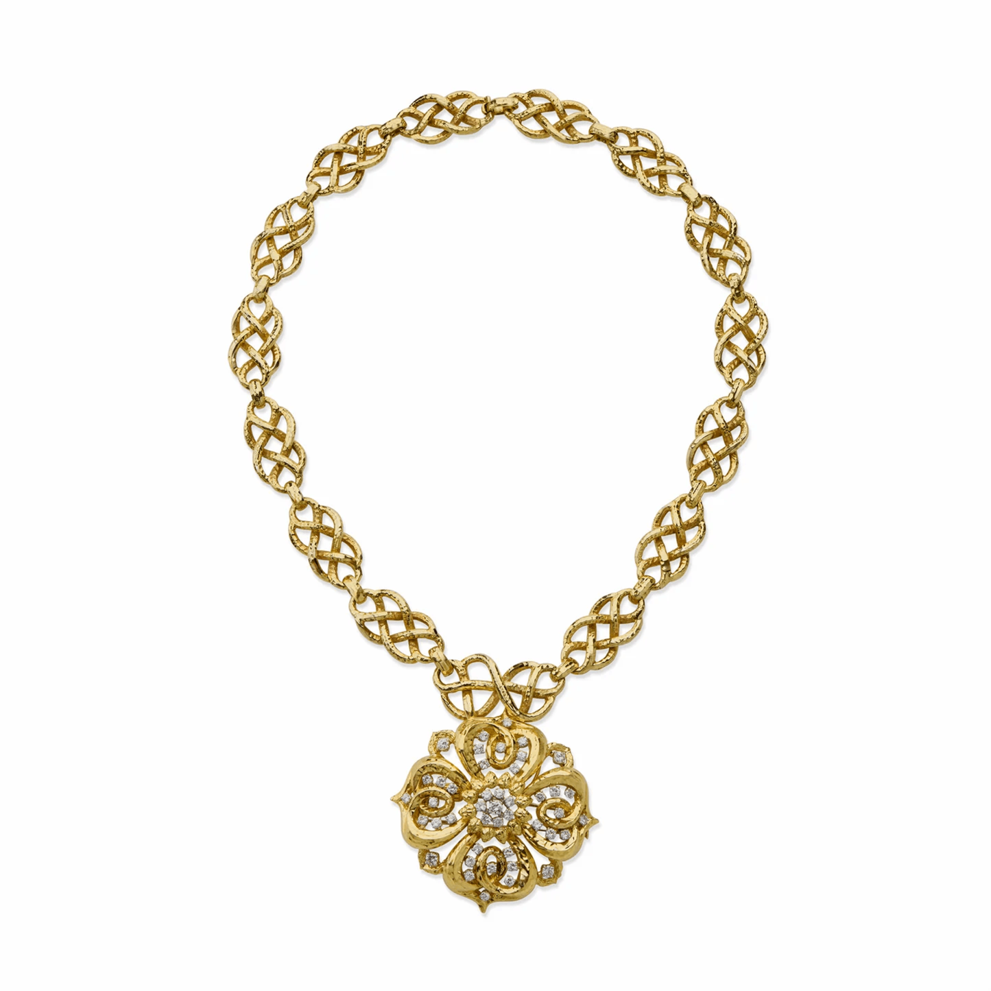 David Webb 1980s Platinum & 18KT Yellow Gold Diamond Necklace front