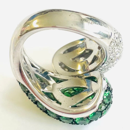 Chantecler Italian Post-1980s 18KT White Gold Tsavorite Garnet & Diamond Ring back