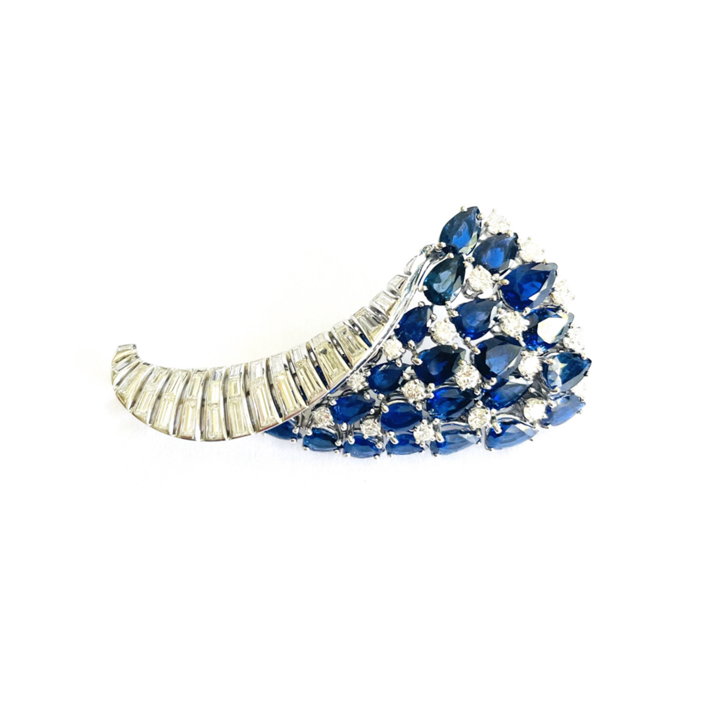 1960s Platinum Sapphire & Diamond Brooch front