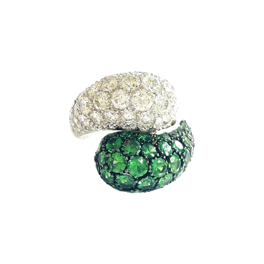 Chantecler Italian Post-1980s 18KT White Gold Tsavorite Garnet & Diamond Ring front