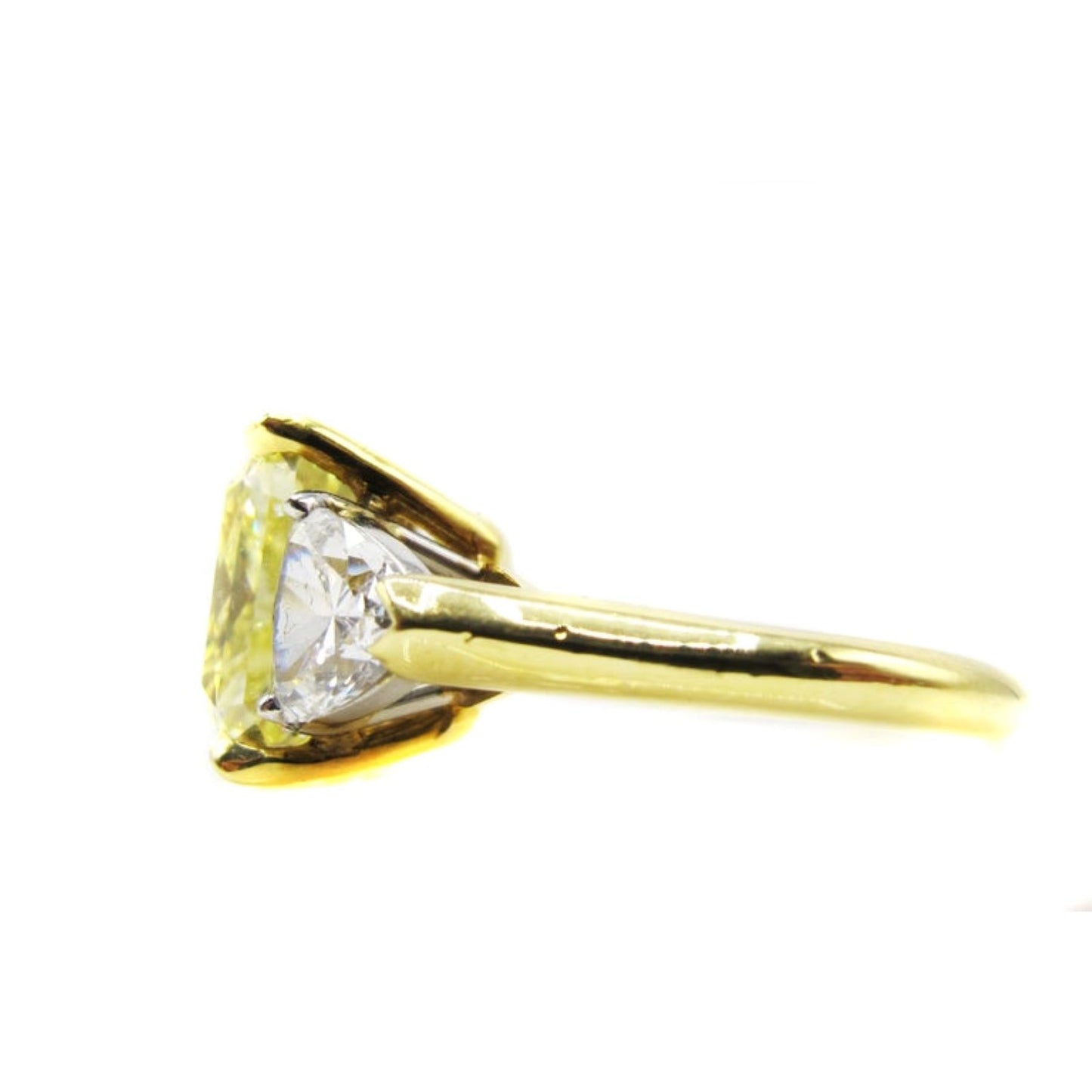 Post-1980s Platinum & 18KT Yellow Gold Yellow & White Diamond Ring side