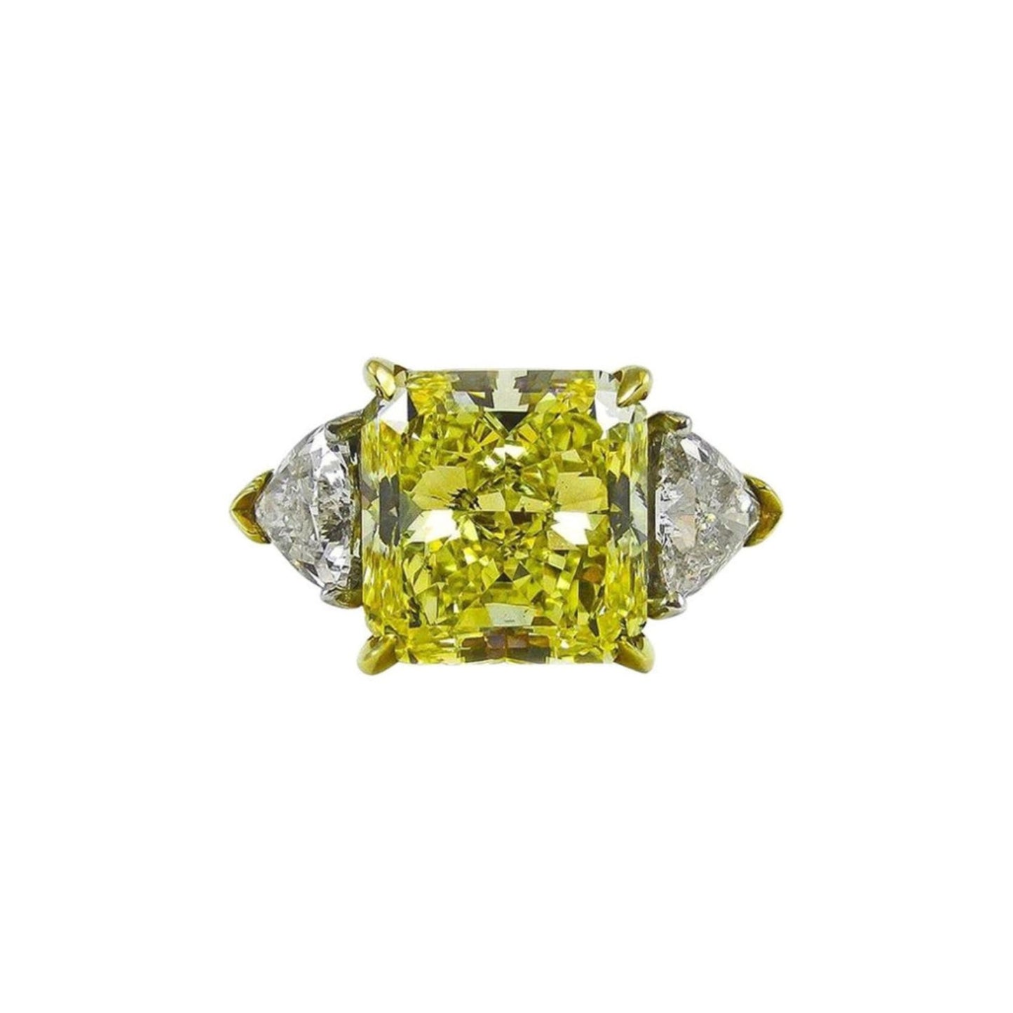 Post-1980s Platinum & 18KT Yellow Gold Yellow & White Diamond Ring front