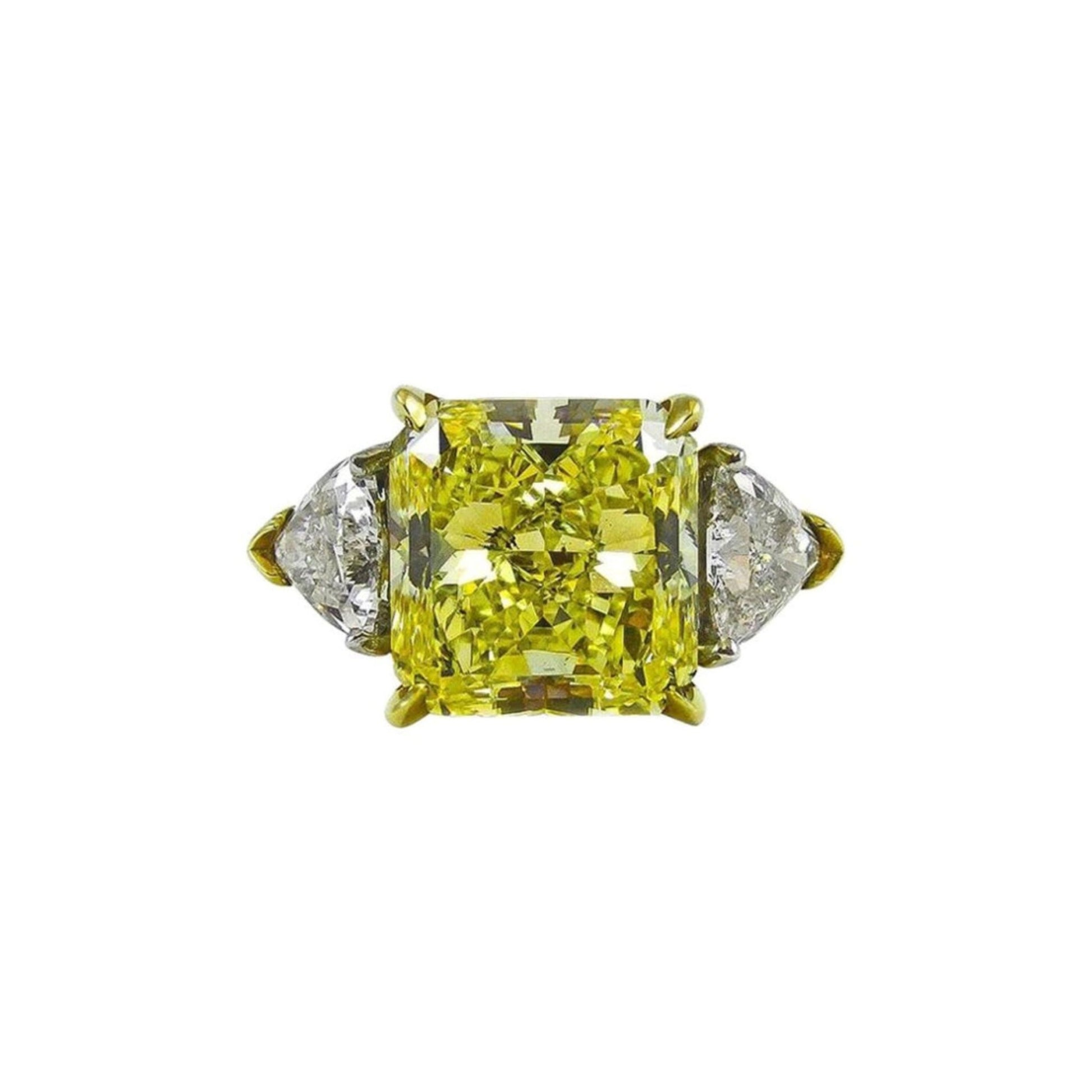 Post-1980s Platinum & 18KT Yellow Gold Yellow & White Diamond Ring front