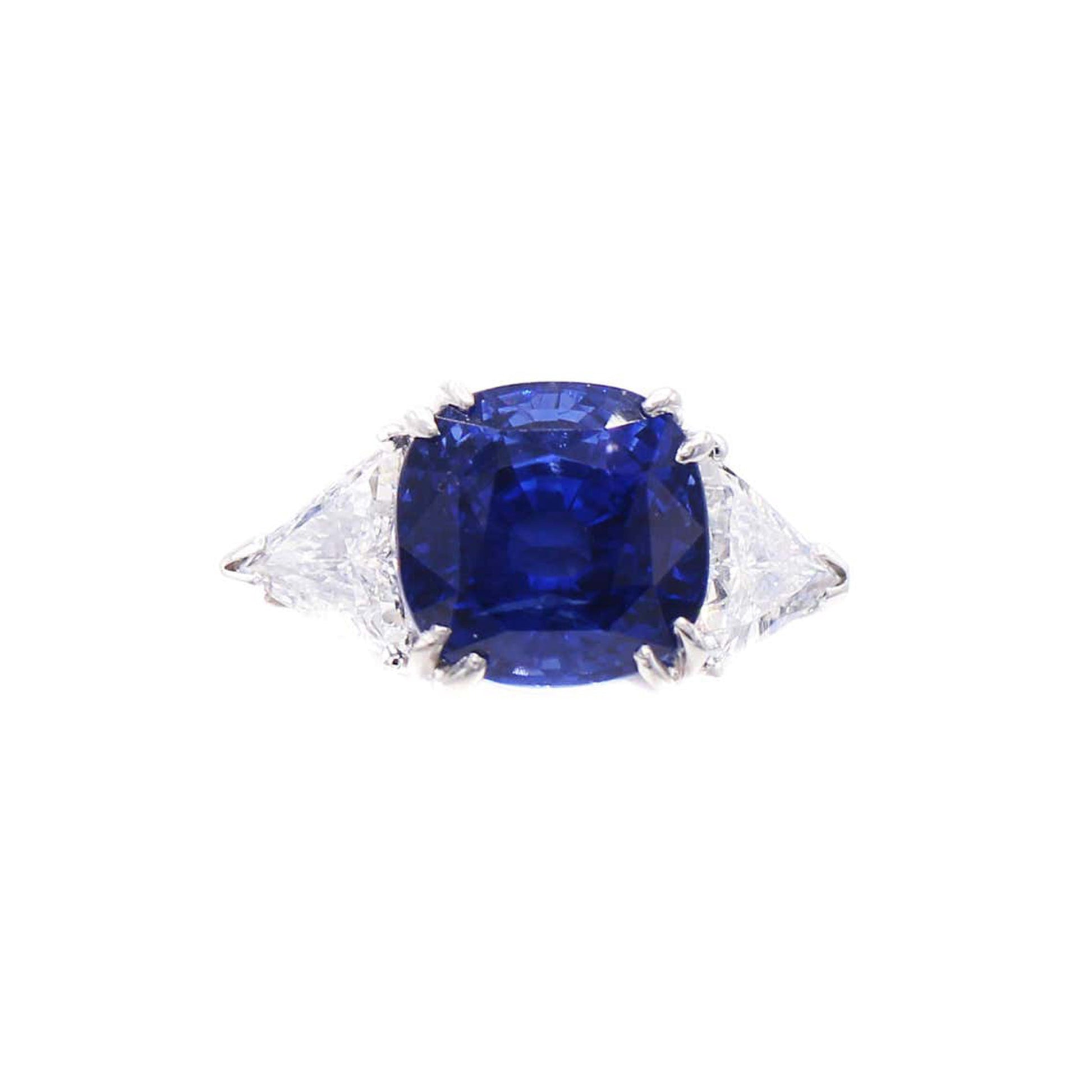 Post-1980s Platinum Sapphire & Diamond Ring front