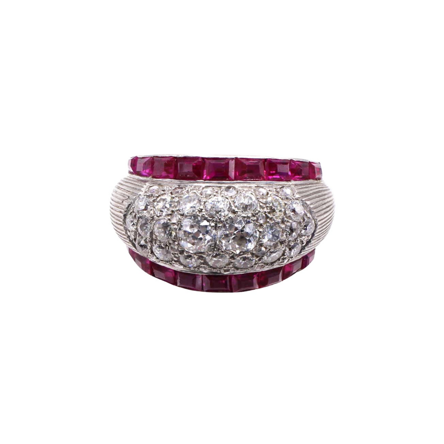 Art Deco Platinum Diamond & Ruby Ring front