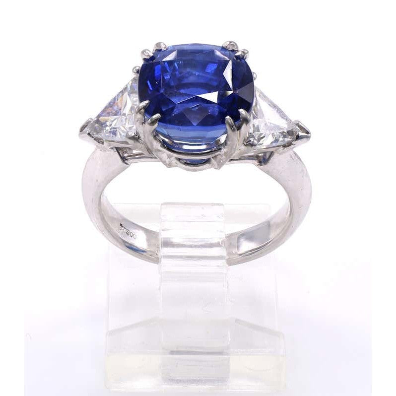 Post-1980s Platinum Sapphire & Diamond Ring front