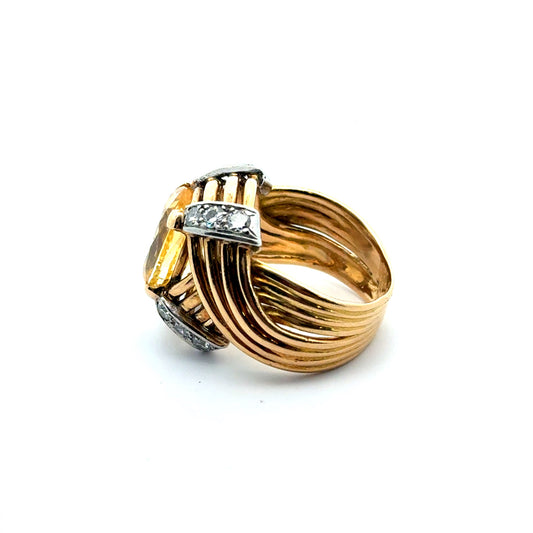 1940s Platinum & 18KT Yellow Gold Sapphire & Diamond Ring side