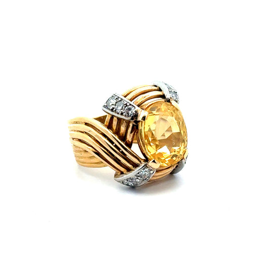 1940s Platinum & 18KT Yellow Gold Sapphire & Diamond Ring side