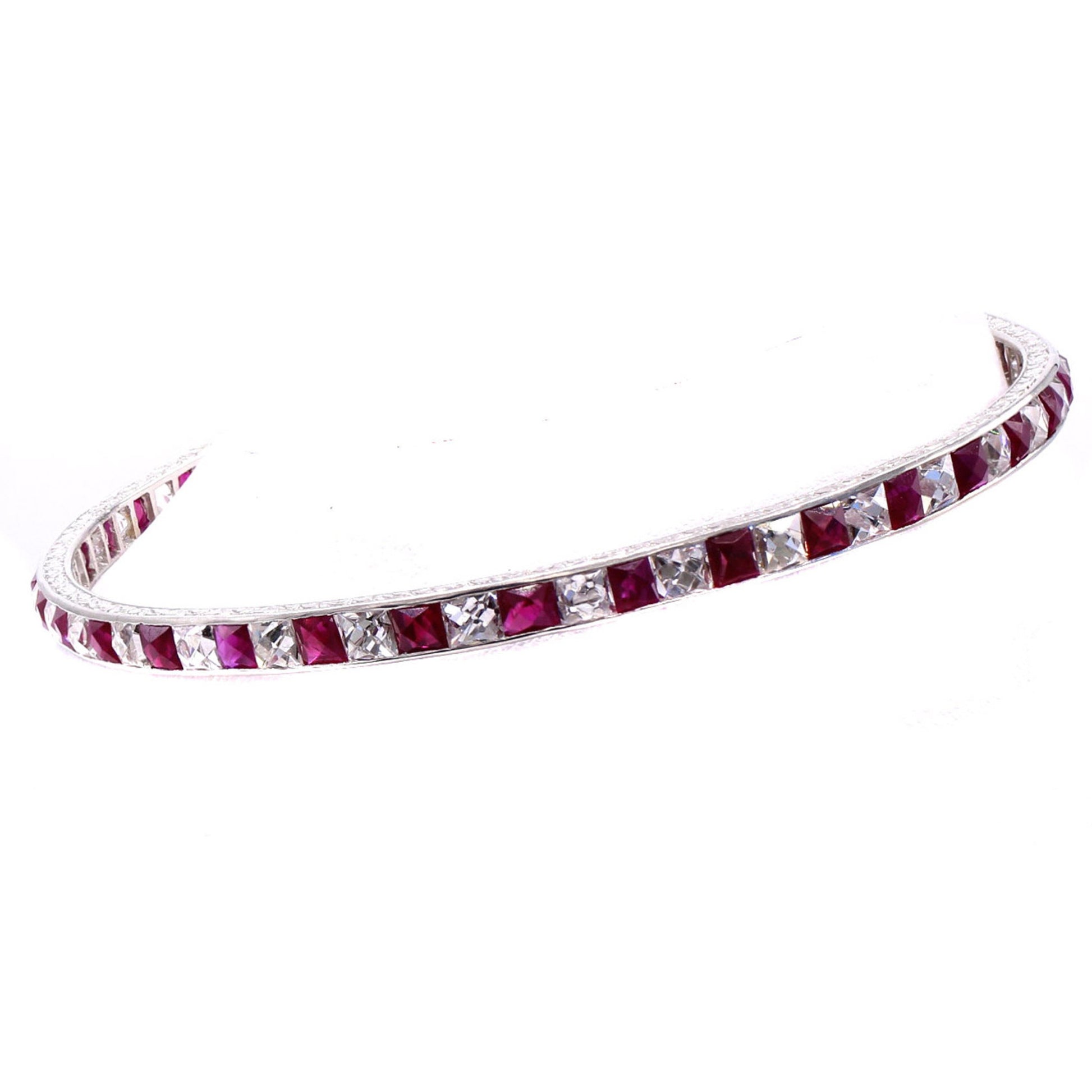 French Art Deco Platinum Diamond & Ruby Bracelet front
