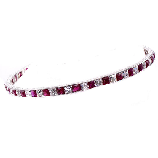 French Art Deco Platinum Diamond & Ruby Bracelet front