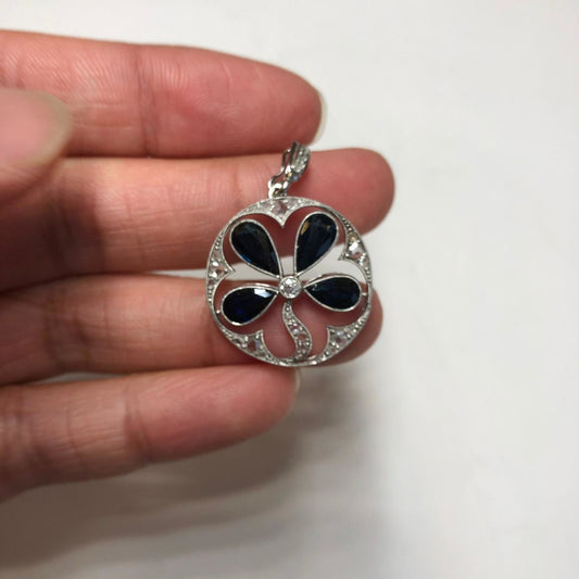 Art Deco Platinum Sapphire & Diamond Pendant front