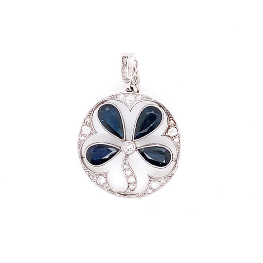 Art Deco Platinum Sapphire & Diamond Pendant front