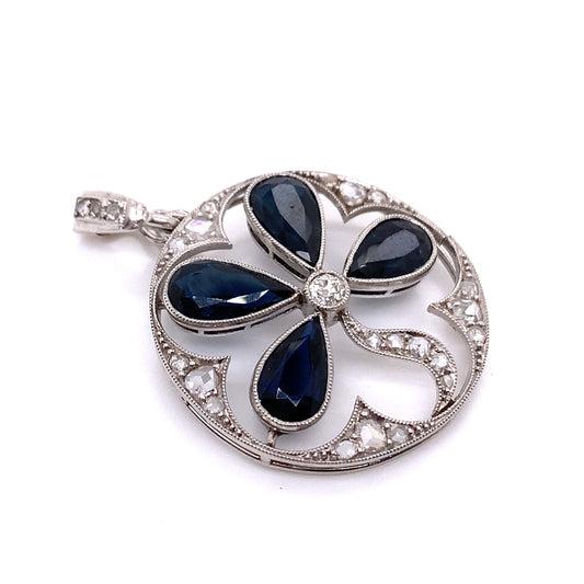 Art Deco Platinum Sapphire & Diamond Pendant front