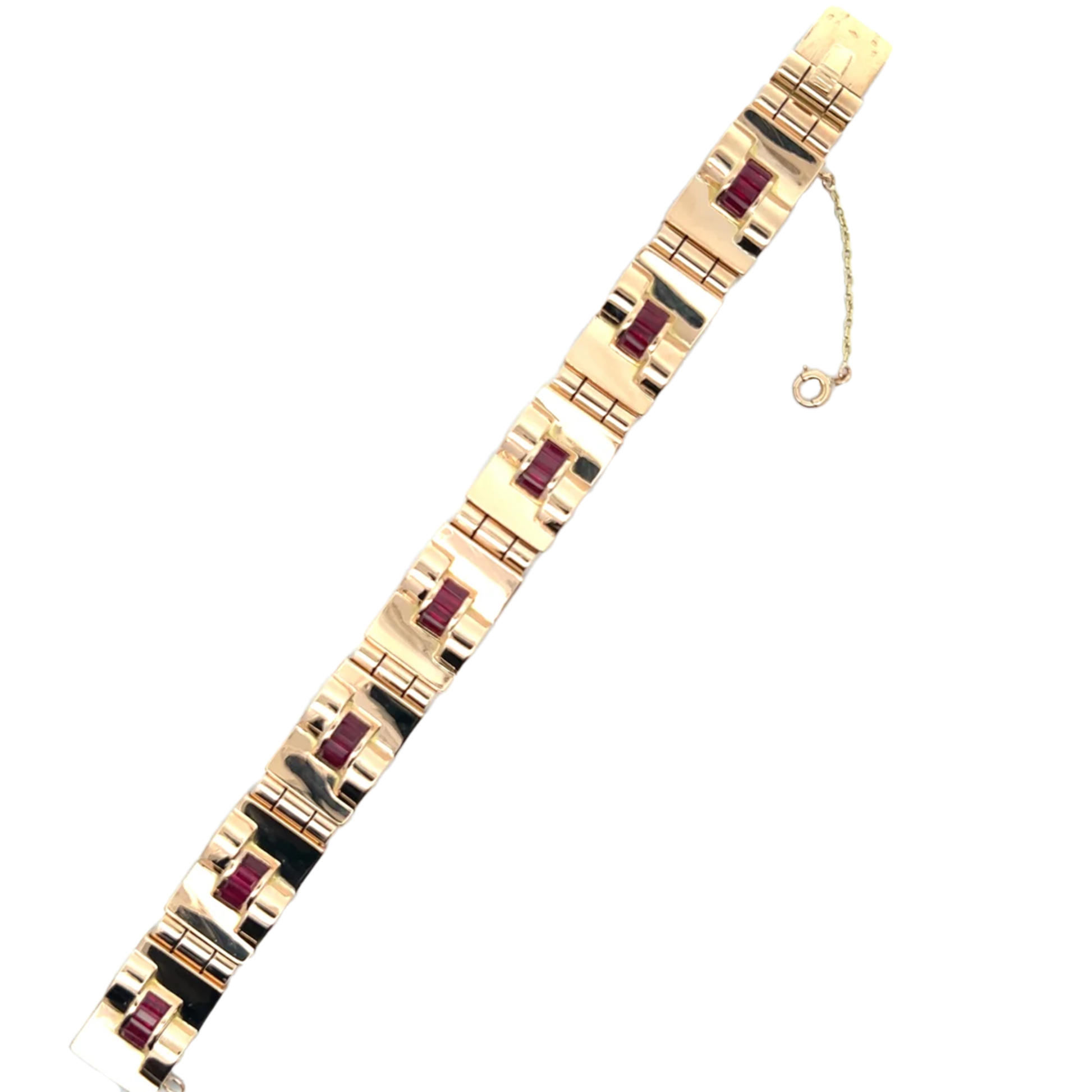 French Retro 18KT Rose Gold Ruby Bracelet front