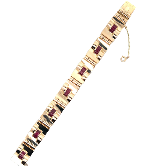 French Retro 18KT Rose Gold Ruby Bracelet front