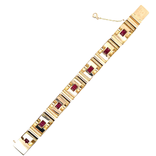 French Retro 18KT Rose Gold Ruby Bracelet back