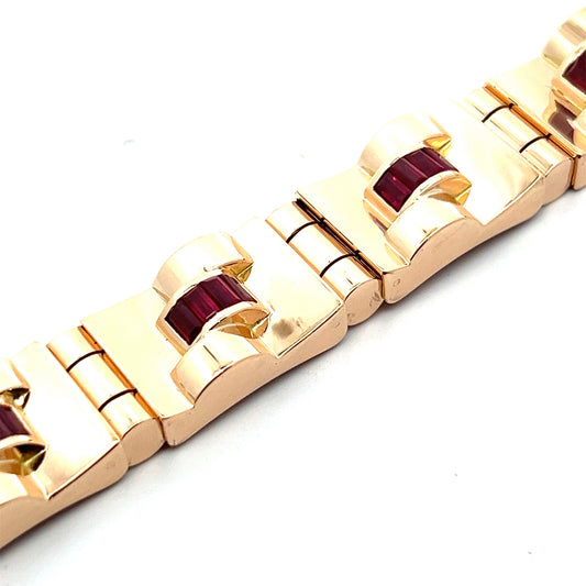 French Retro 18KT Rose Gold Ruby Bracelet close-up details