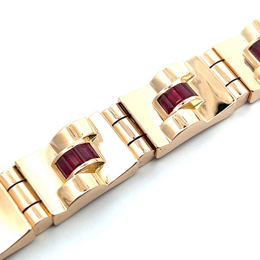 French Retro 18KT Rose Gold Ruby Bracelet close-up details